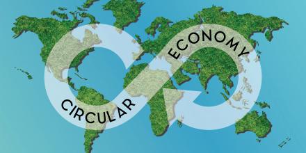 World map and words "circular economy"