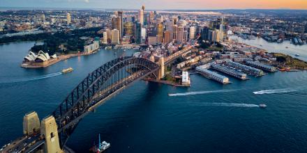 Aerial view of Sydney harbour and city