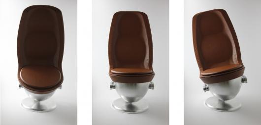 Three images of a gyroscopic seat at different angles of tilt