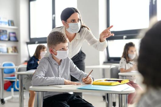 classroom with mask wearing