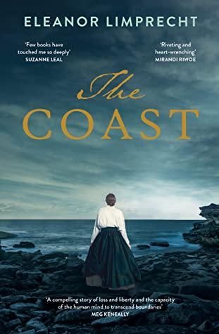 Book cover image of a woman standing with her back to us. She is standing on a rocky cliff looking out to sea. It's blue and dark.