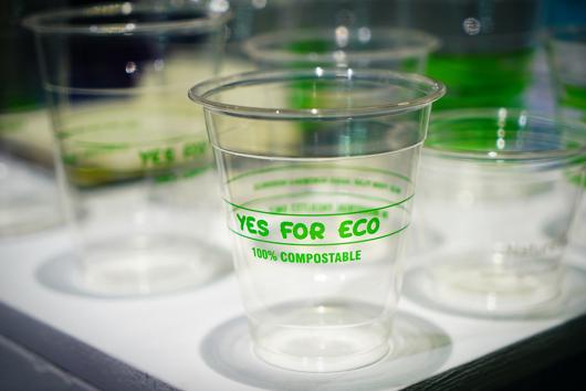 A stock picture of compostable bioplastic cups  