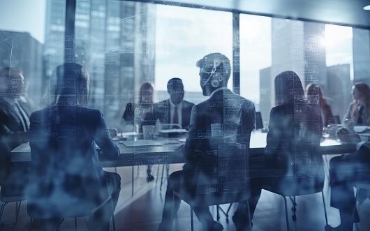 Stock image of a group of people sitting around a table in a business meeting