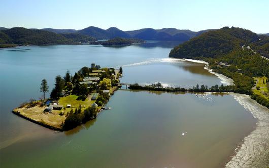 An aerial view of Peat Island on the Hawkesbury River north of Sydney, from 1911 to 2010 a NSW Government-run disability institution. Picture by Hpeterswald via Wikimedia Commons, CC BY-SA 4.0.