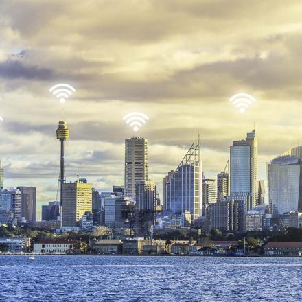 Abstract wireless activity on Sydney CBD horizon
