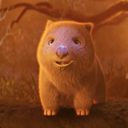 Illustration of a baby wombat looking straight ahead with orange glow