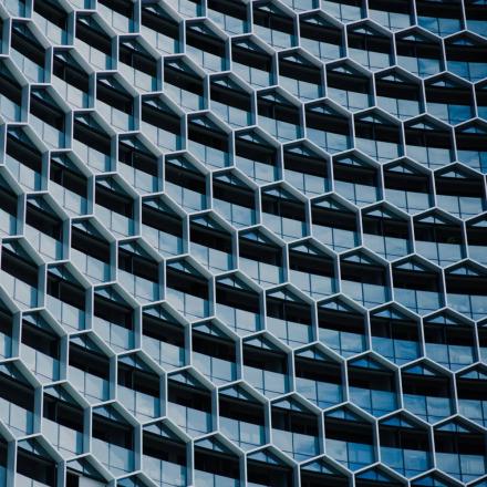 Detail of a building facade in a honeycomb