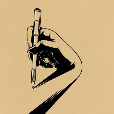 Illustration of a hand drawing itself with a pen