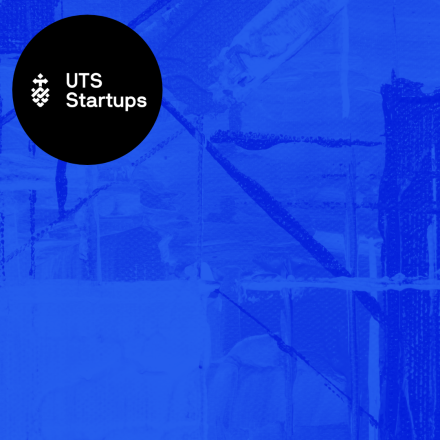 UTS Startups logo over blue image
