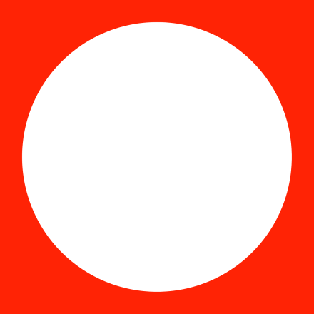 Red background with white circle in the middle.