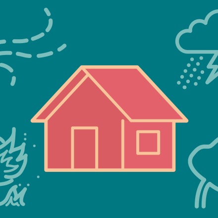 An illustration of a home and weather symbols