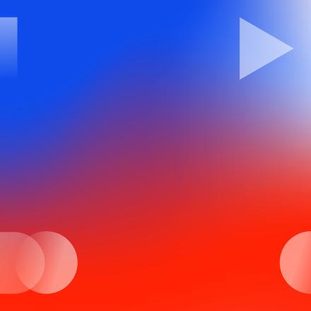 Red and blue colour infused background with triangles and circle shapes