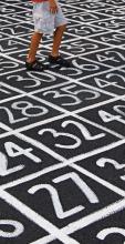 Numbers in squares on the ground