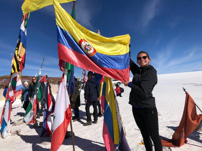 Flying the flag at the top of the Inca Trail