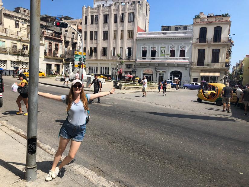 FASS Costa Rica ICS study tour Velvet-Belle leaning on pole in the street in Havana