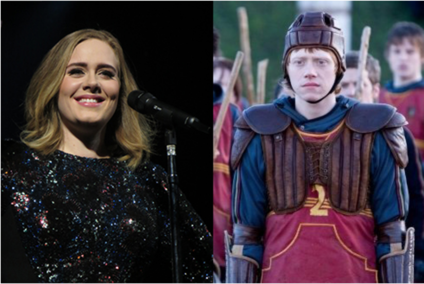 Left: Adele, Right: Rupert Grint as Ronald Weasley