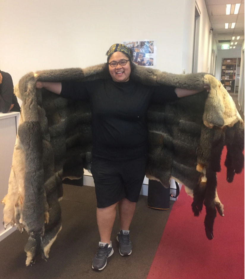 Baishali Chetia with the Possum Cloak from Sorry For Your Loss exhibition