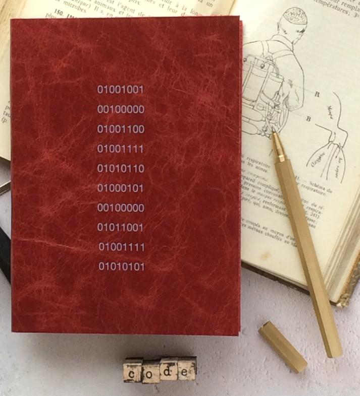 book with binary numbers together with small blocks wih letters c o d e