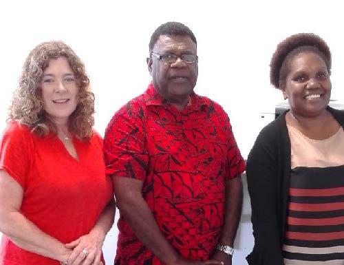 Amanda Neill (WHO CC UTS) with Mr John Tasserei (VCH) and Ms Rebecca Iaken (Vanuatu MoH).