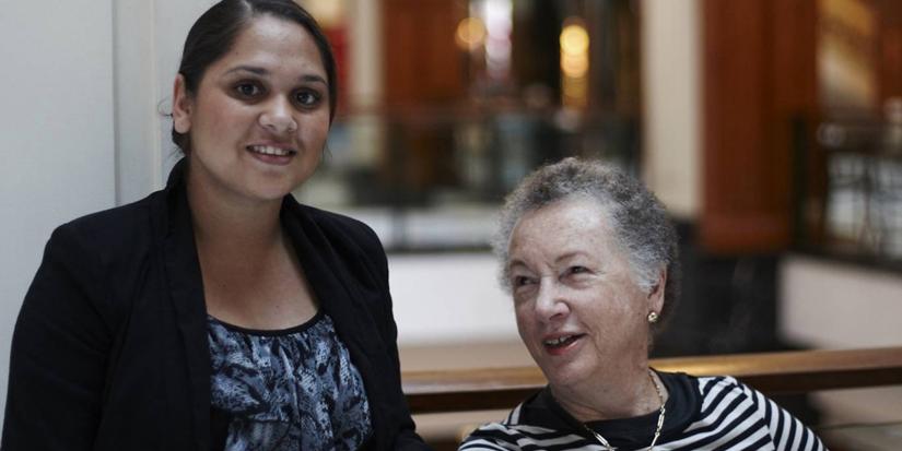 UTS student Larteasha Griffen standing beside UTS donor Laurie Cowled