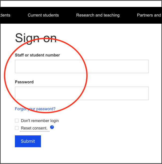 Final step: Enter your UTS student ID and password