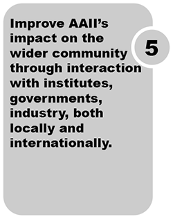 OBJECTIVE 5: Improve CAI’s impact on the wider community through interaction with institutes, governments, industry, both locally and internationally.
