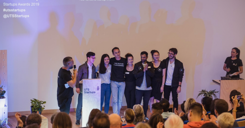 The UTS Startups Awards in 2019 with Maslow receiving a prize. Photo by Alessia Francischiello.
