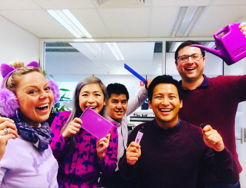 UTS staff showing their support for LGBTQIA+ youth for Wear it Purple Day, 2019