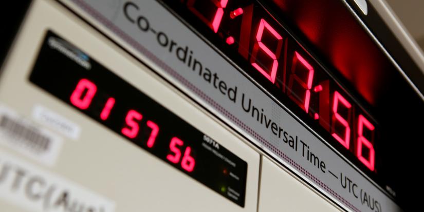 Detail of digital numbers on the co-ordinated universal time – UTC (AUS)