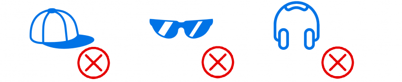icon of a cap, sunglasses and headphones indicating that during your exam you should not be wearing these items.
