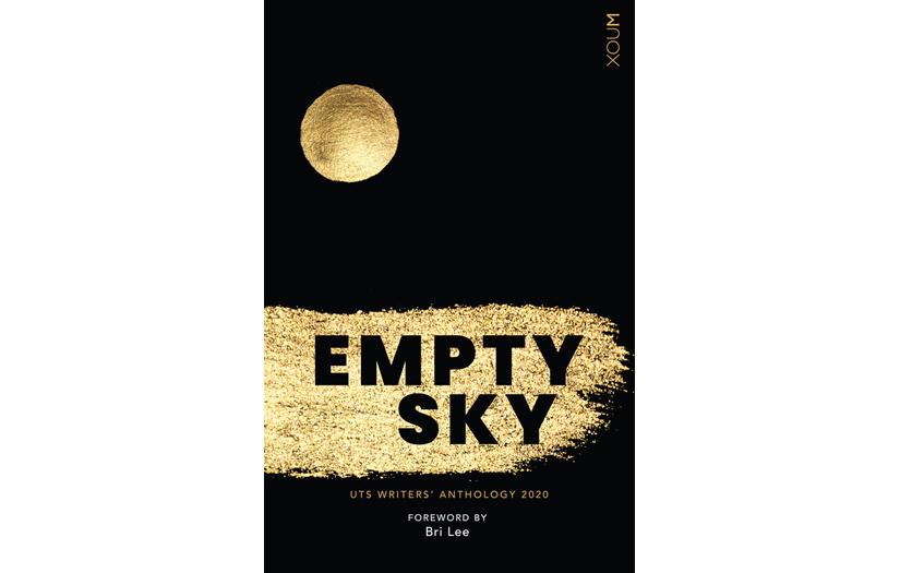 Black book ,cover with the title empty sky reversed in gold glitter