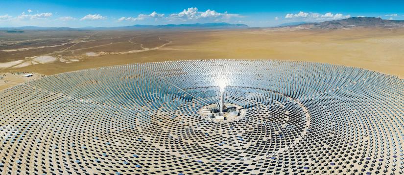 large array of solar panel in a desert