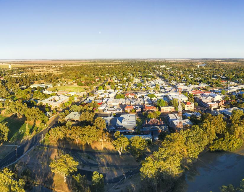 Moree town centre on Gwydir river shores in Narrabri shire