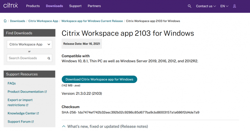 Screenshot Citrix WorkSpace - download