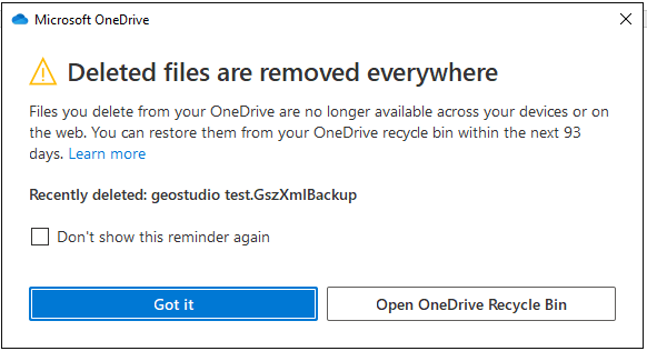 Screenshot Citrix WorkSpace - OneDrive deleted file alert