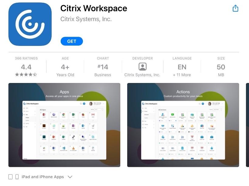 Screenshot Citrix WorkSpace - ipad