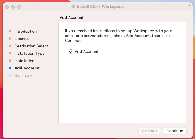 Screenshot Citrix WorkSpace - add account