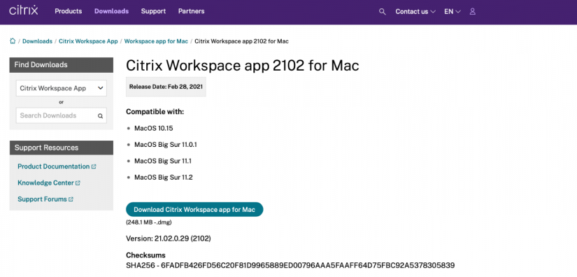 Screenshot Citrix WorkSpace - mac download