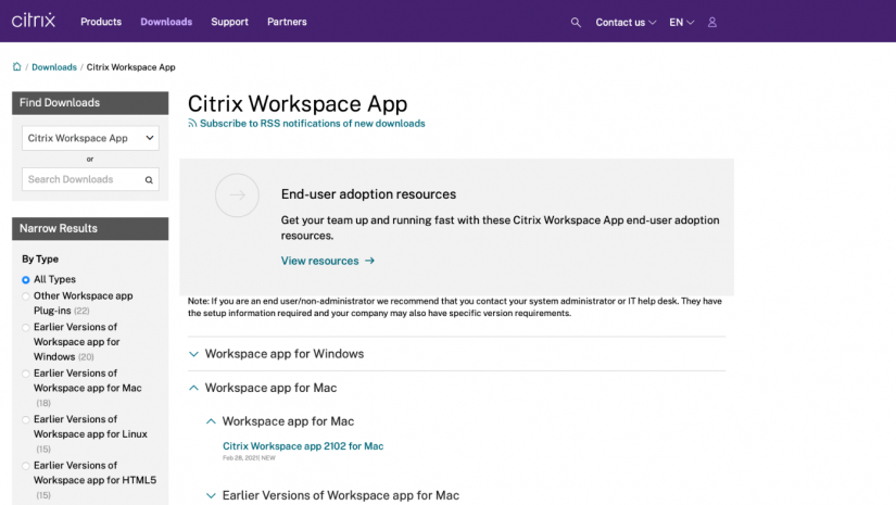 Screenshot Citrix WorkSpace - mac install