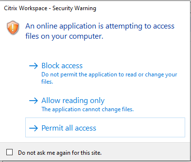 Screenshot Citrix WorkSpace - permit all access