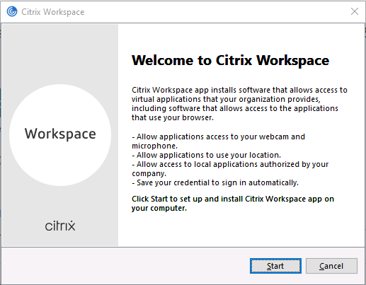 Screenshot Citrix WorkSpace - welcome screen