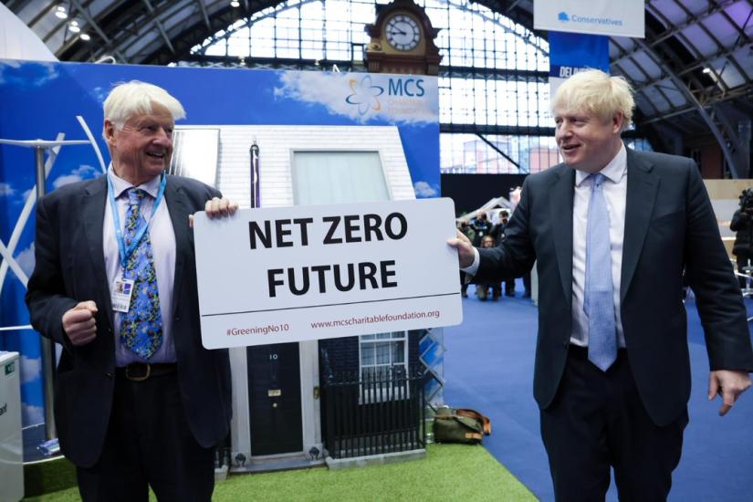 Boris and Stanley Johnson banner image with net zero sign