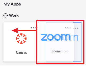 A red-box with an arrow around a transparent blue icon overlay that says 'Zoom'