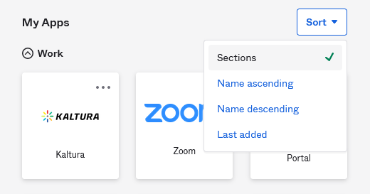 A drop-down text-box with blue and black text covering background app icons, and a green tick next to 'Sections'