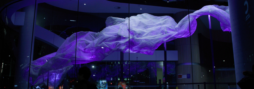 A cloud-like installation wraps around the inside of the UTS Central foyer.
