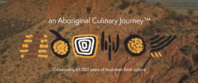 an Aboriginal Culinary Journey™ graphic over landscape