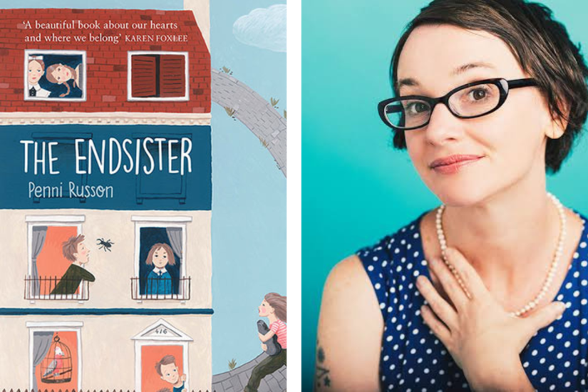 Left: Cover of The Endsister. Right: Head and shoulders portrait of Penni Russon.