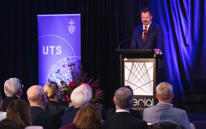 Minister for Industry and Science Ed Husic speaks at the UTS launch event, picture by Barnaby Downes