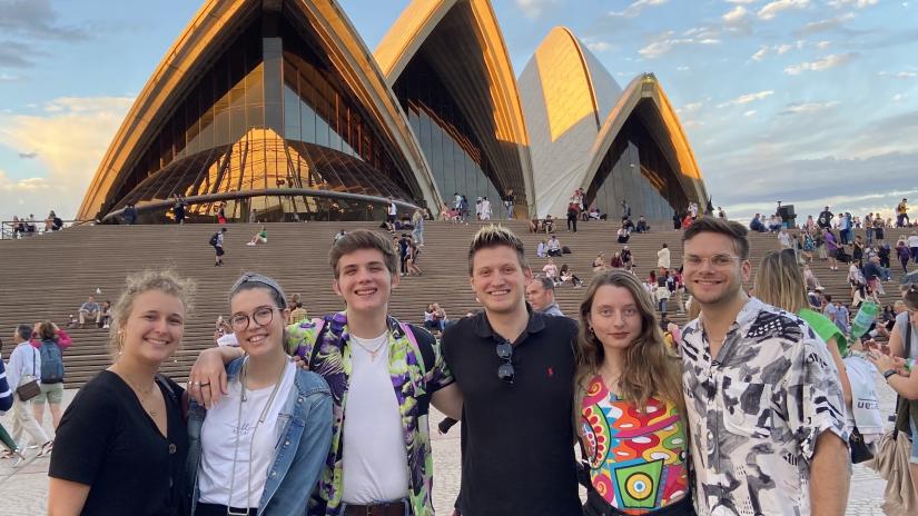 A group of study abroad and exchange students at the Sydney Opera House 