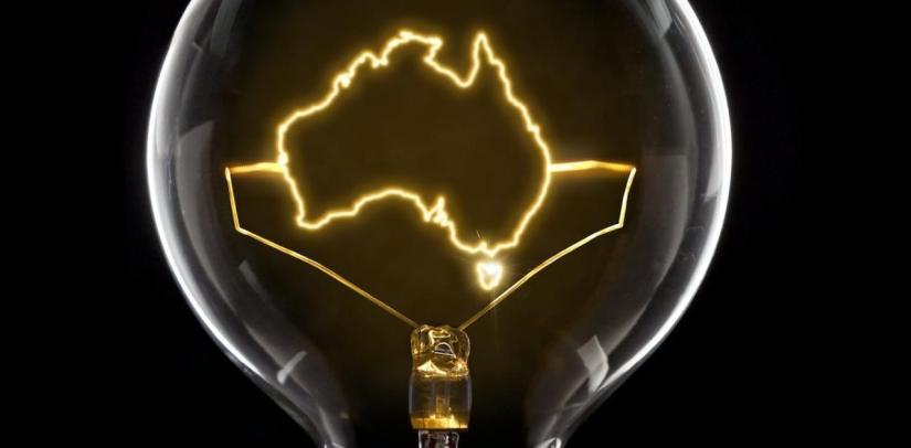 Outline of Australia light up within a lightbulb